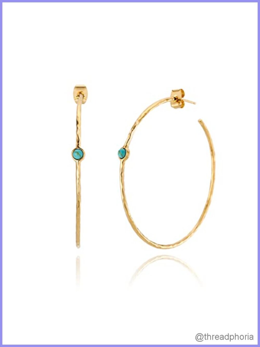 14K Gold-Plated Dainty Hoop Earrings Simulated Turquoise Hypoallergenic